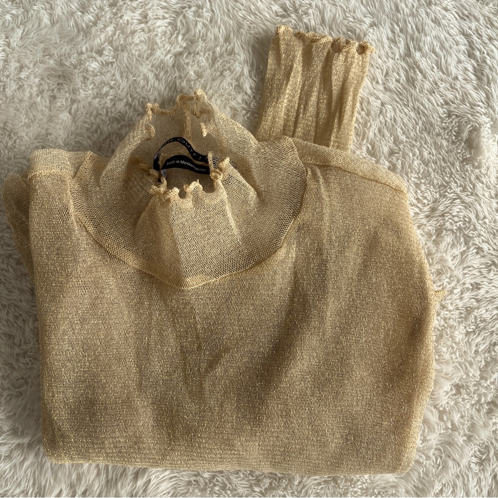 Urban Outfitters Golden cream sheer long sleeve, size S, stretches to M  NWOT